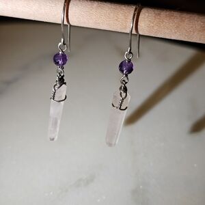 Handmade Purple Amethyst & Clear Crystal Drop Earrings